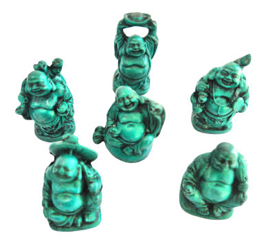 Turquoise mini Laughing Buddha set of 6 RN-133Z - Click Image to Close